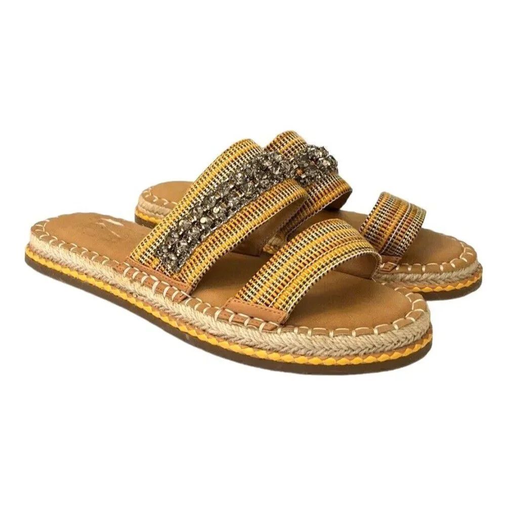 Ladies Size 7.5 Jeweled Sandals Open Toe Comfort Multi Color Fabric Straps Shoes
